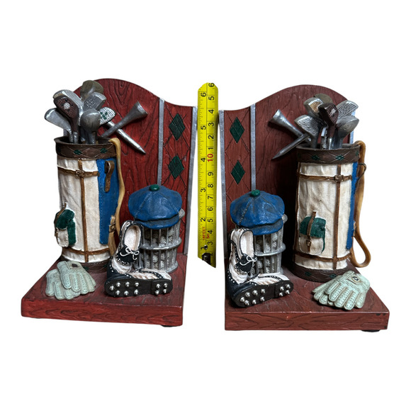 Russ Berrie Highland Ridge Golfing Themed Resin Bookends Golf Clubs & Golf Bag - Picture 6 of 6
